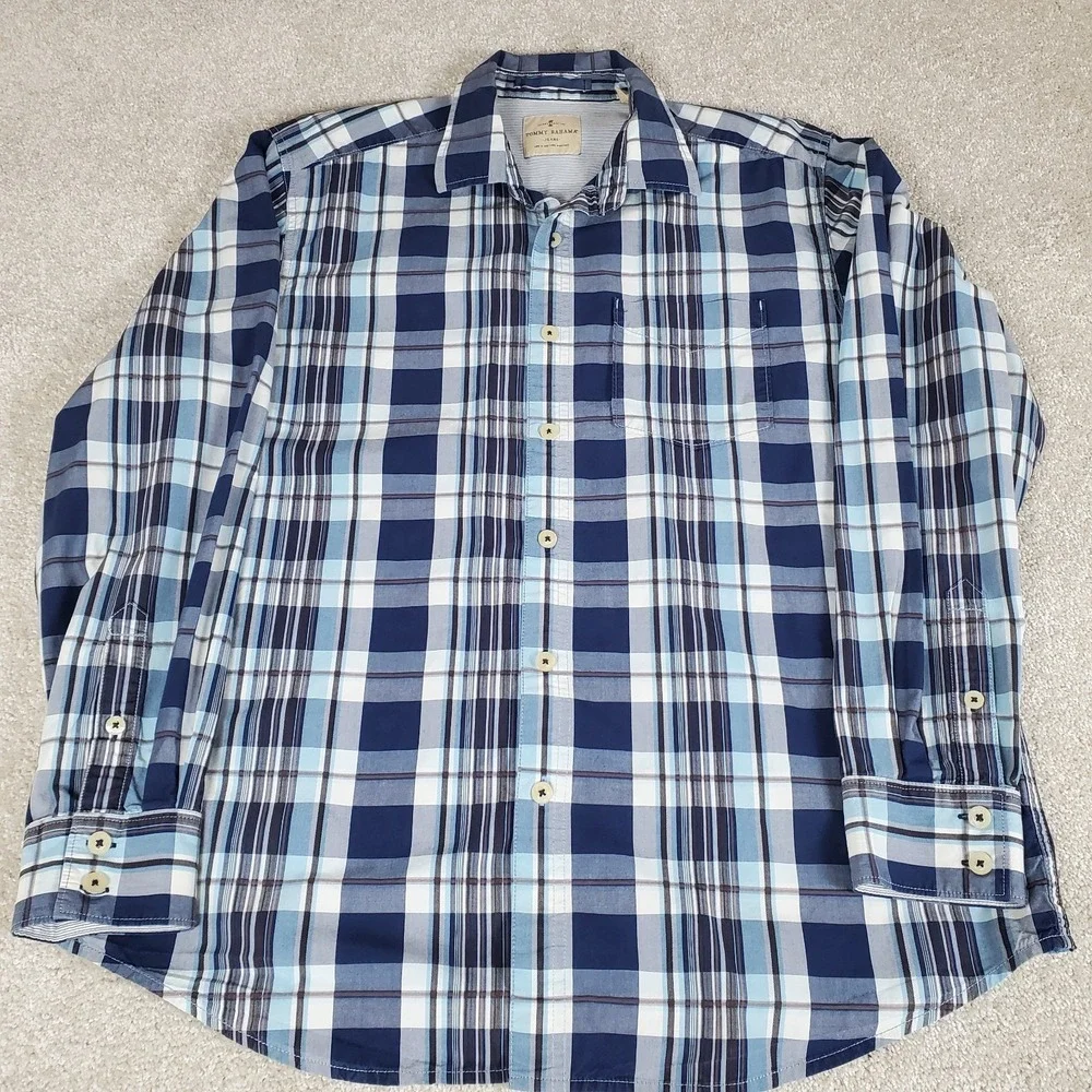 Tommy Bahama Men's Shirt Size‎ Large Blue Plaid Long Sleeve